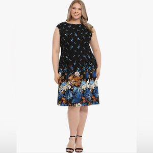fit and flare dress knee length plus size Women Plus Size Square Neck Cuffed Sleeve Fit & Flare Knee Length Dres main image 0